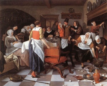 Jan Steen Painting - Celebrando el nacimiento del pintor de género holandés Jan Steen